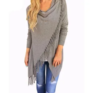 Women Fashion Blouses Hem Long Sleeve Casual Cardigan Solid Color Plus Size Tops