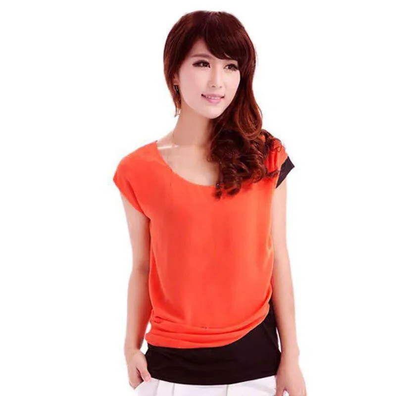 Women Ladies Casual Chiffon Blouses Short Sleeve Shirt Tops
