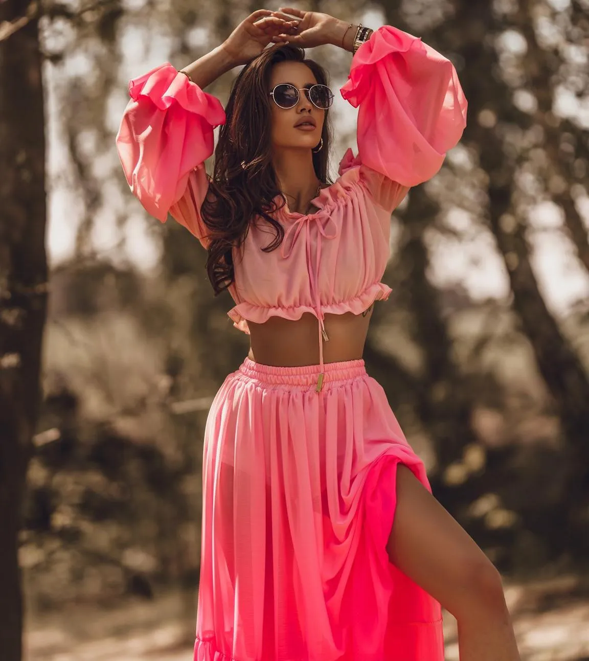 Women Mesh Sheer Bikini Cover-Ups Set See-Through Long Sleeve Crop Tops And Cover Up Skirts Two Piece Swimwear Beach Dresses