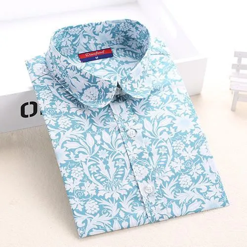 Women Shirts with Long Sleeves Cotton Blouses Shirt Turn Down Collar Female Shirts Women Shirt