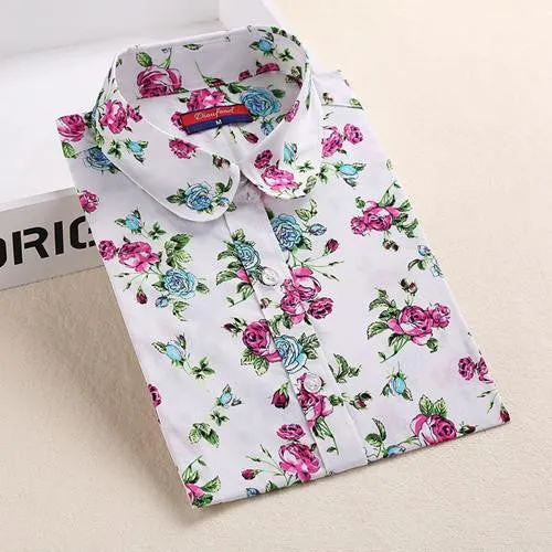 Women Shirts with Long Sleeves Cotton Blouses Shirt Turn Down Collar Female Shirts Women Shirt