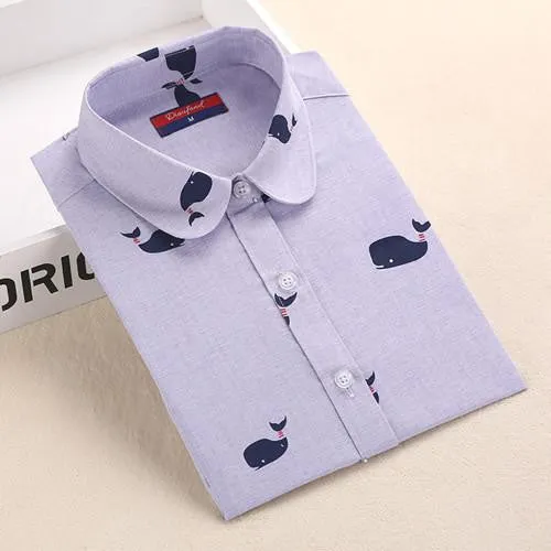 Women Shirts with Long Sleeves Cotton Blouses Shirt Turn Down Collar Female Shirts Women Shirt