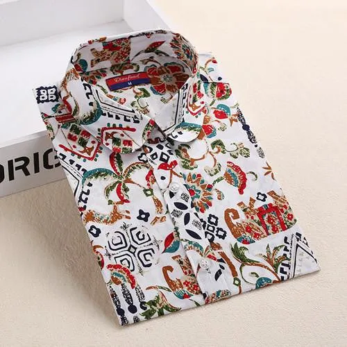 Women Shirts with Long Sleeves Cotton Blouses Shirt Turn Down Collar Female Shirts Women Shirt