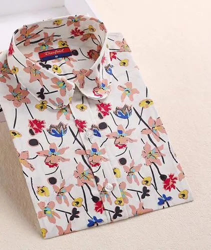 Women Shirts with Long Sleeves Cotton Blouses Shirt Turn Down Collar Female Shirts Women Shirt