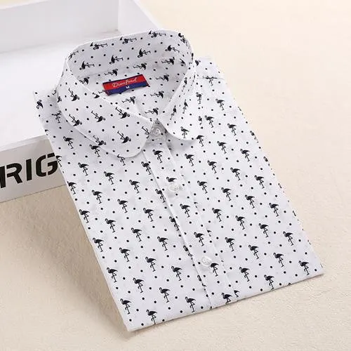Women Shirts with Long Sleeves Cotton Blouses Shirt Turn Down Collar Female Shirts Women Shirt