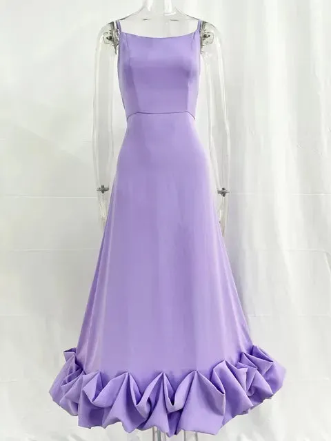 Women Spaghetti Strap A-line Ruffles Pink Evening Dresses