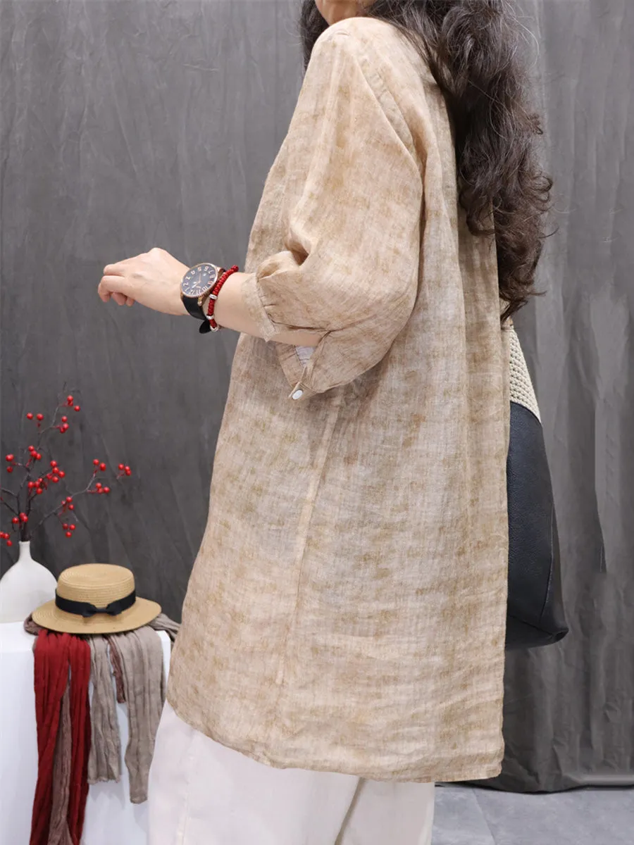 Women Summer Artsy  Embroidery O-Neck 100%Ramie Shirt
