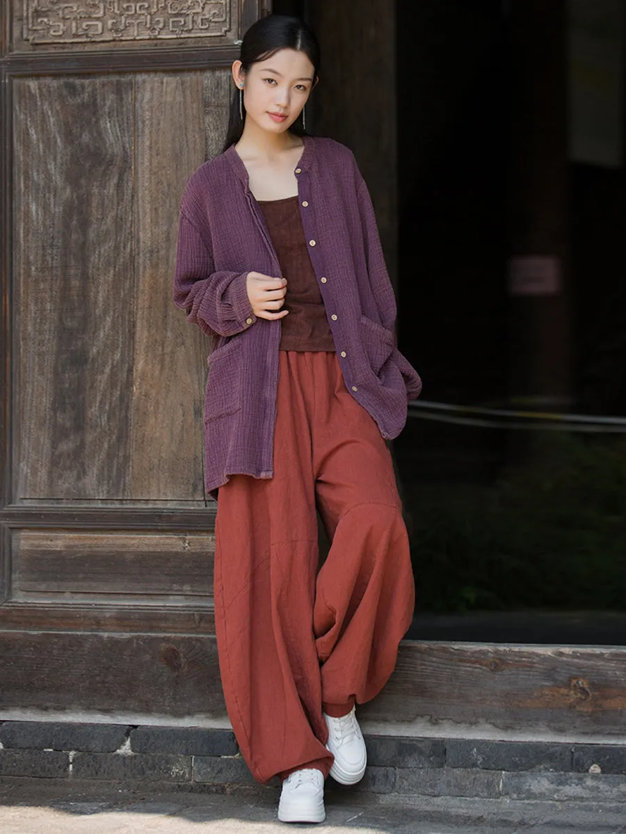 Women Vintage Autumn Solid O-Neck Shirt Coat