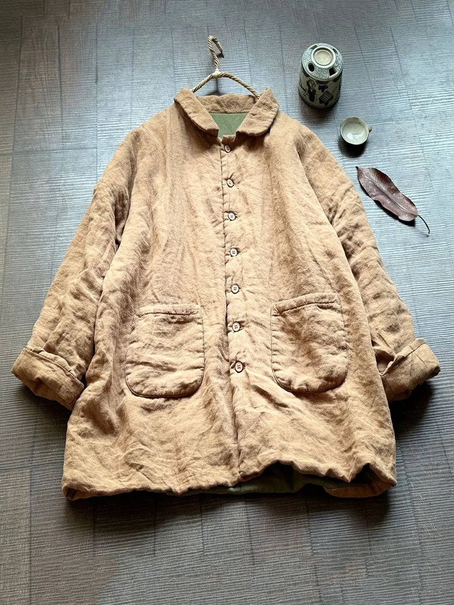 Women Vintage Autumn Solid Padded Coat