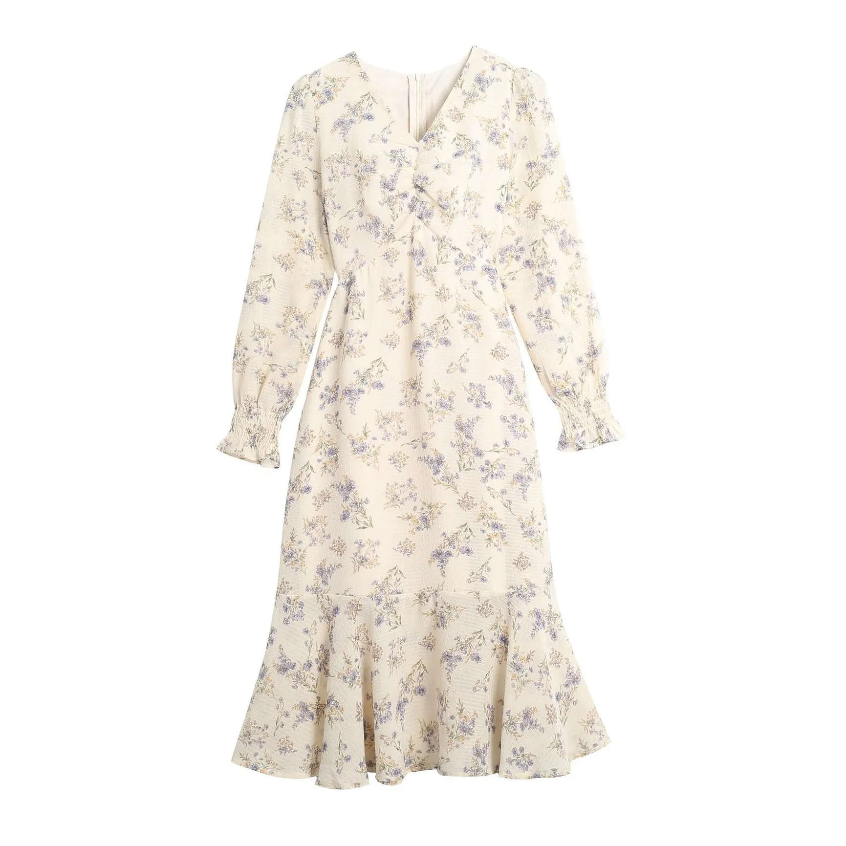 Women's A-Line Mid-Length Floral Print Tea Dress with a V Neck
