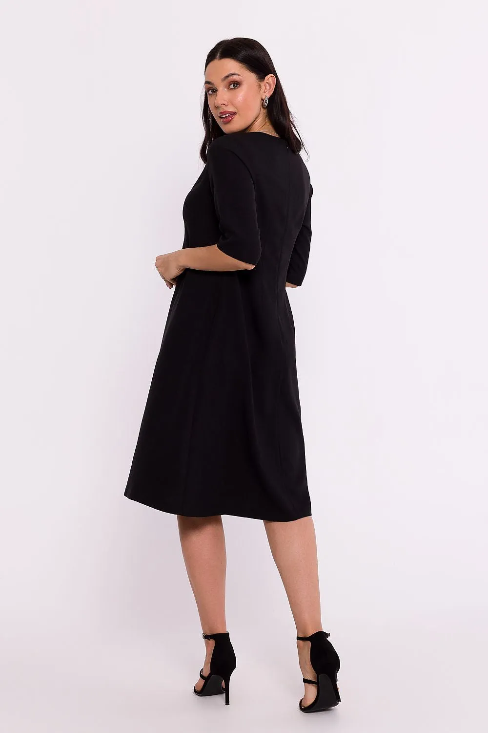 Women’s Blush Pink V-Neck A-Line Day Dress with Elbow-Length Sleeves