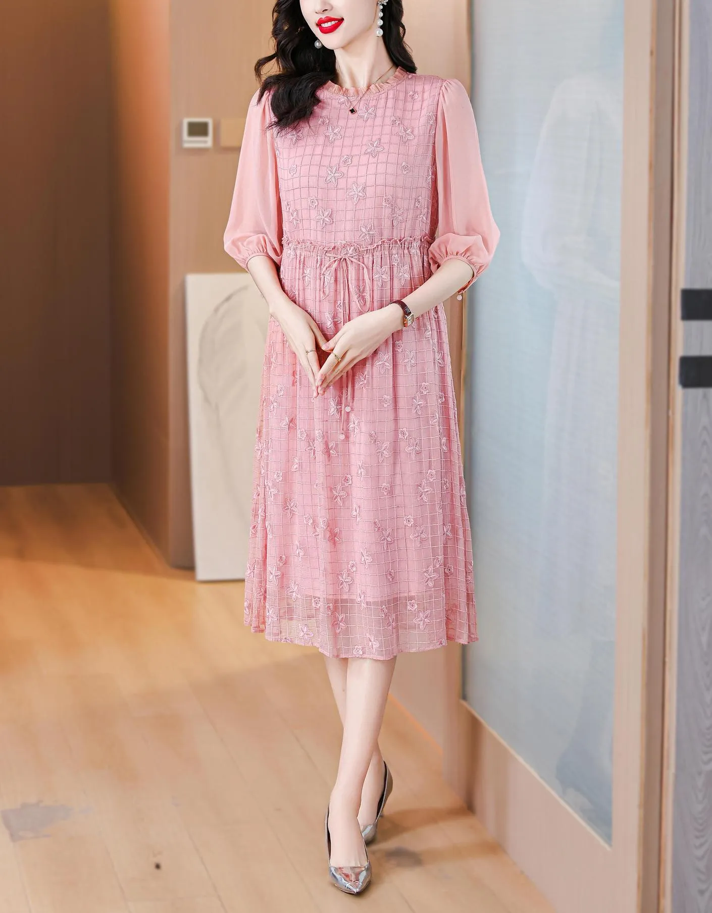 Women's Broderie Tulle Hem Dress with Stylish A-line Cut