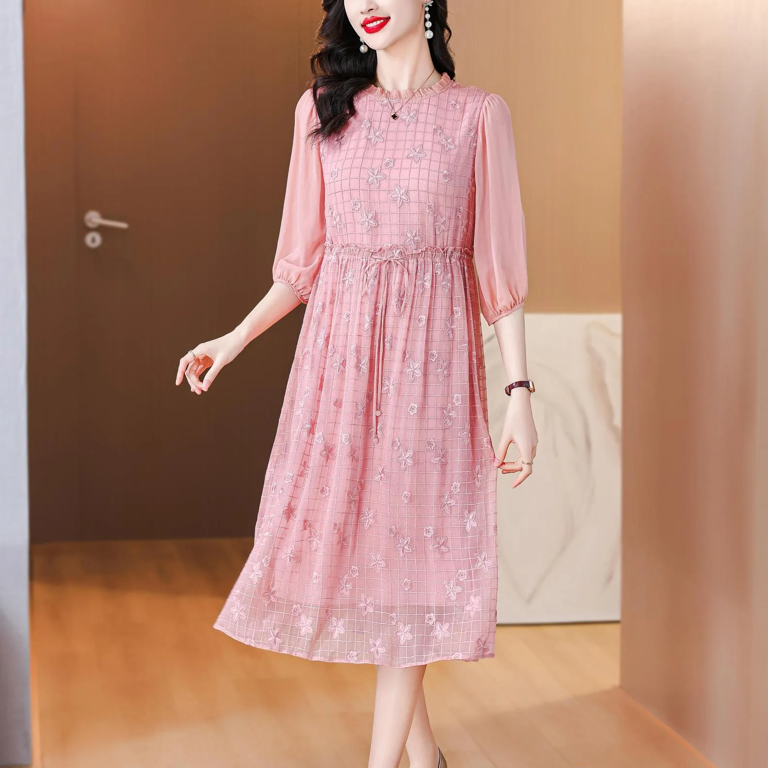 Women's Broderie Tulle Hem Dress with Stylish A-line Cut