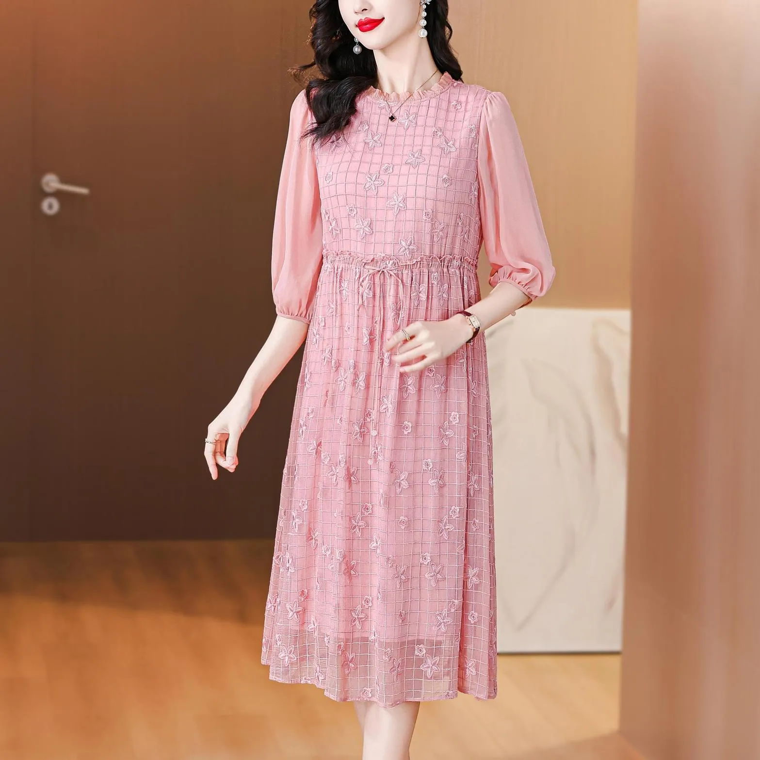 Women's Broderie Tulle Hem Dress with Stylish A-line Cut
