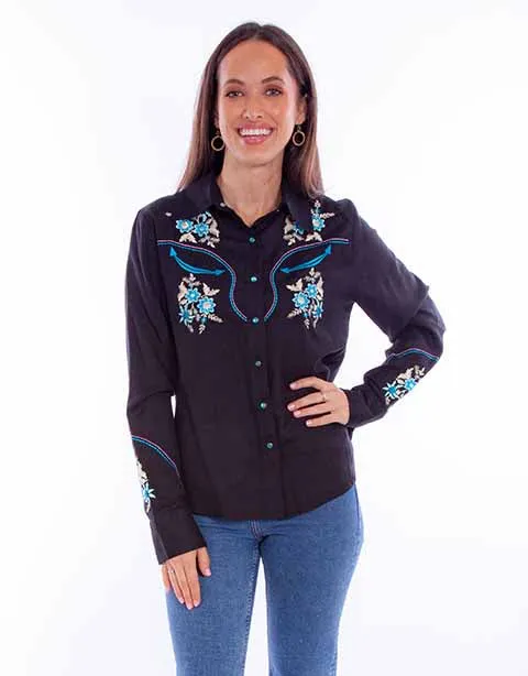 Women's Honey Creek Collection Blouse: Floral Embroidery Snaps