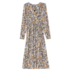 Women's Knee-Length Ruffled Tea Dress with a V Neck for Effortless Style