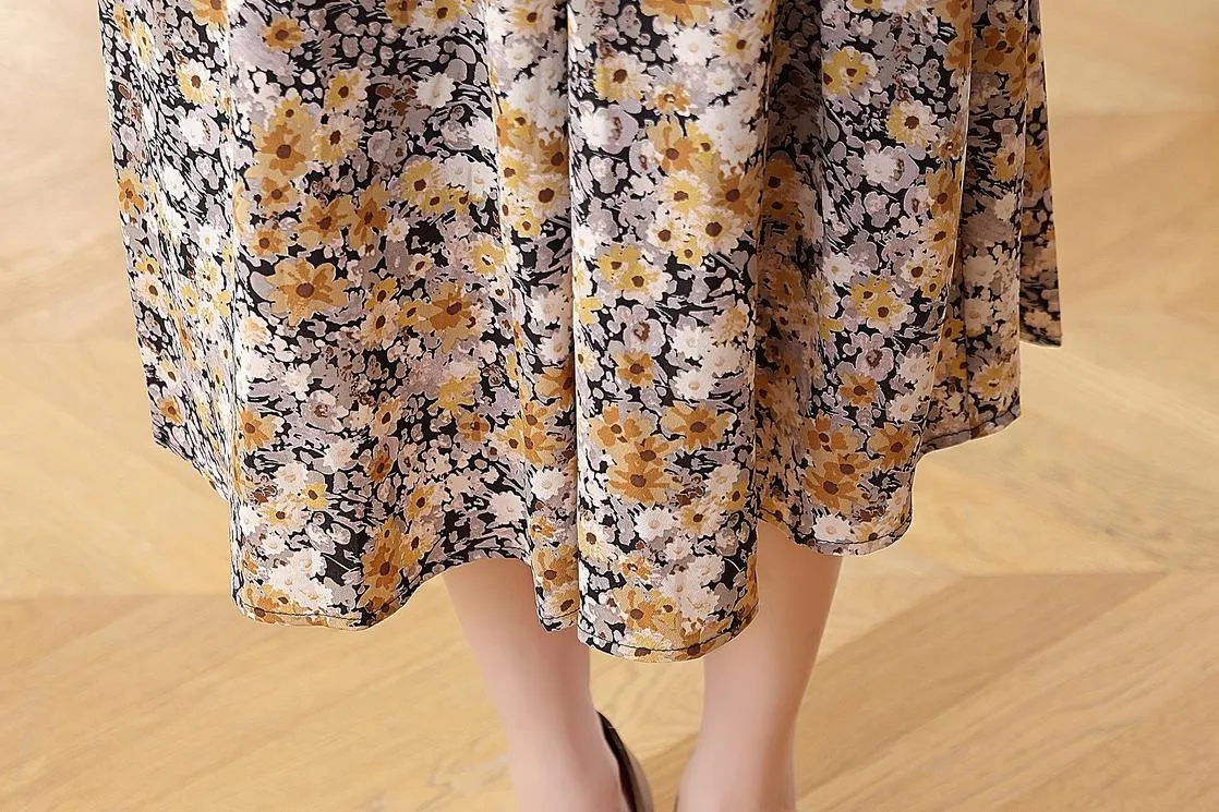 Women's Knee-Length Ruffled Tea Dress with a V Neck for Effortless Style
