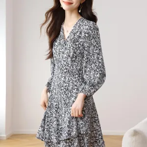 Women's Long Sleeve Mini Dress in Beautiful Floral Print