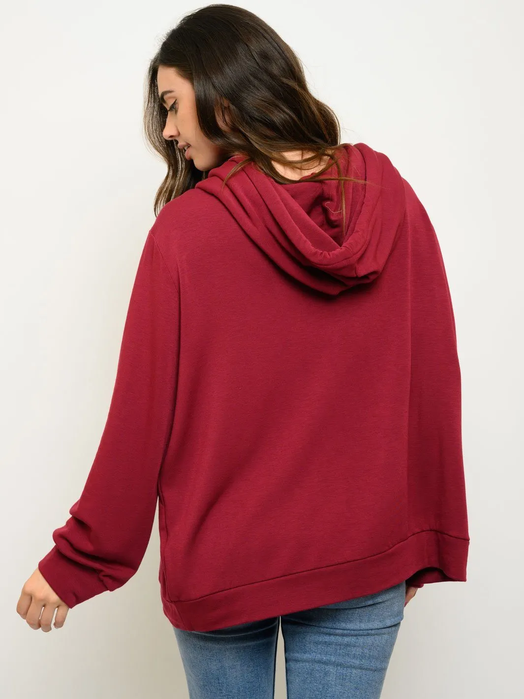 WOMEN'S LONG SLEEVE SOLID HOODIE TOP