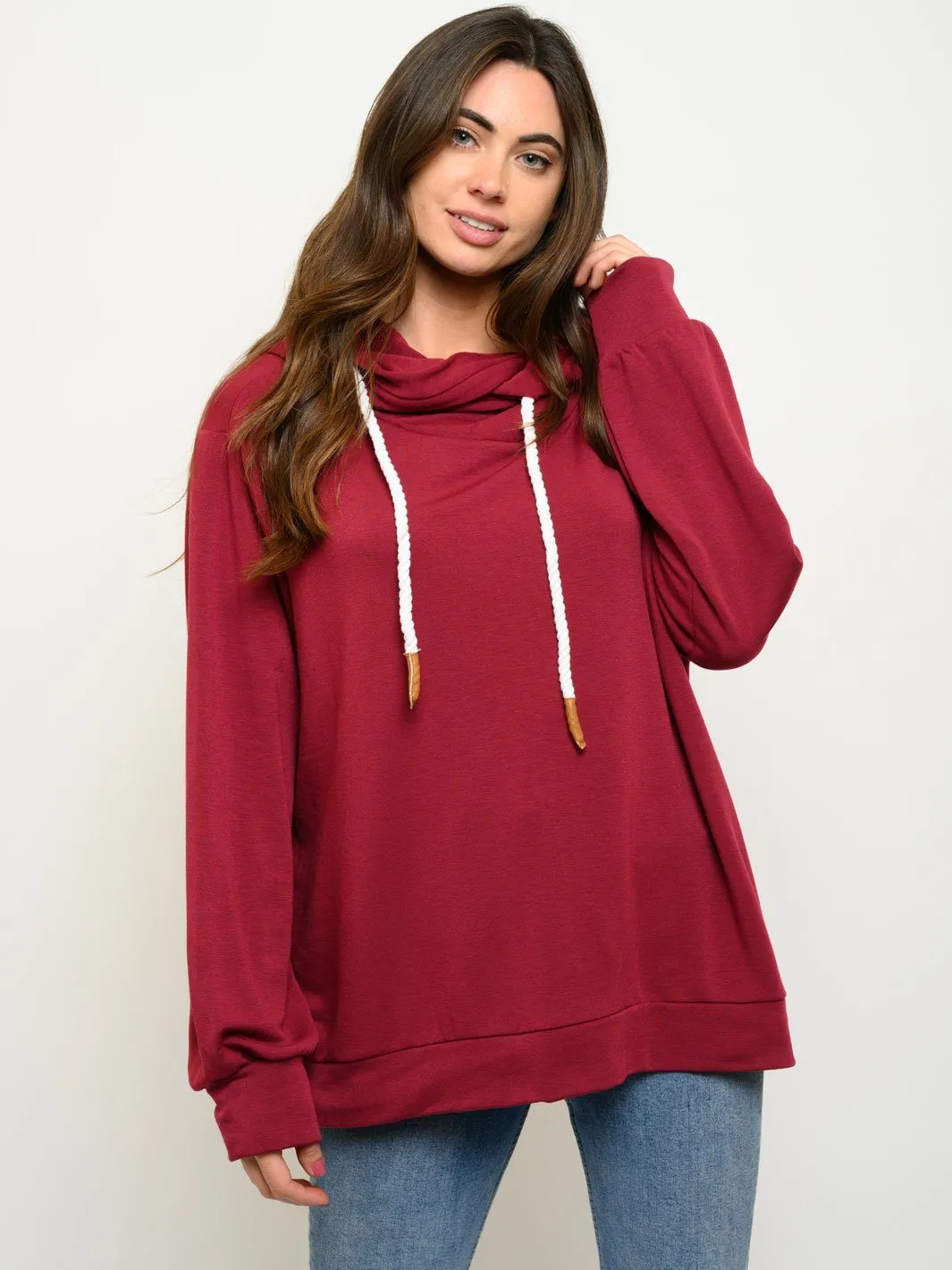WOMEN'S LONG SLEEVE SOLID HOODIE TOP