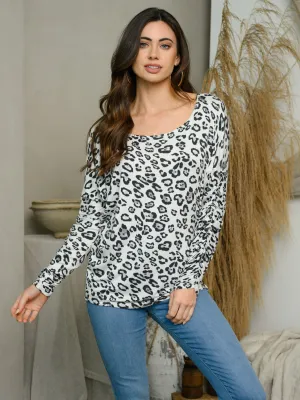 WOMEN'S LONG SLEEVE SQUARE NECK ANIMAL PRINT TOP