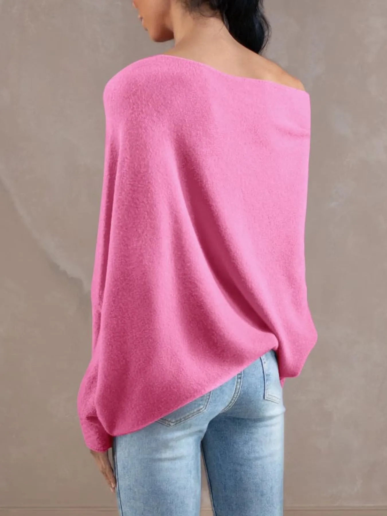 Womens Loose Boat Neck Soft Knit Sweater