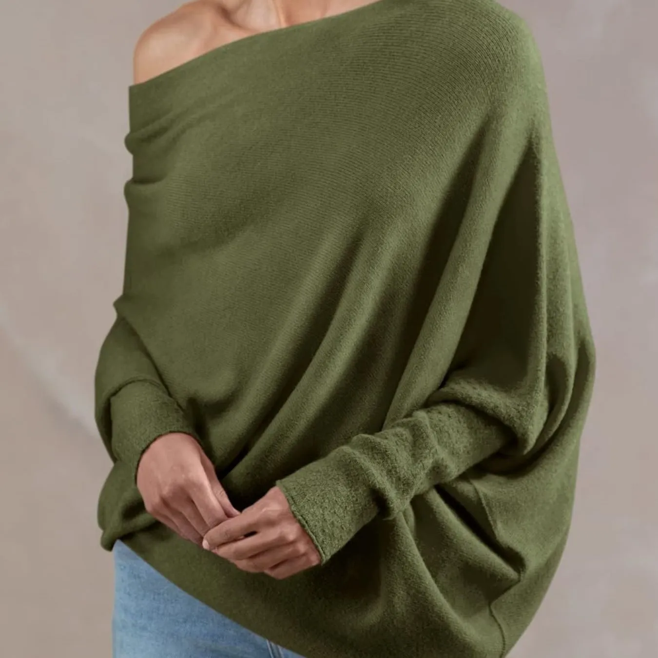 Womens Loose Boat Neck Soft Knit Sweater