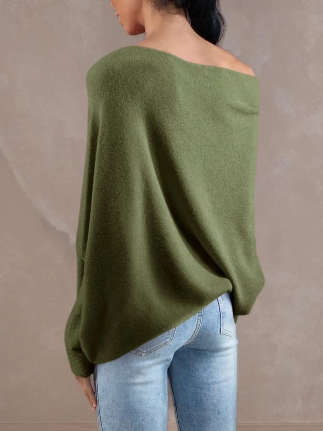 Womens Loose Boat Neck Soft Knit Sweater