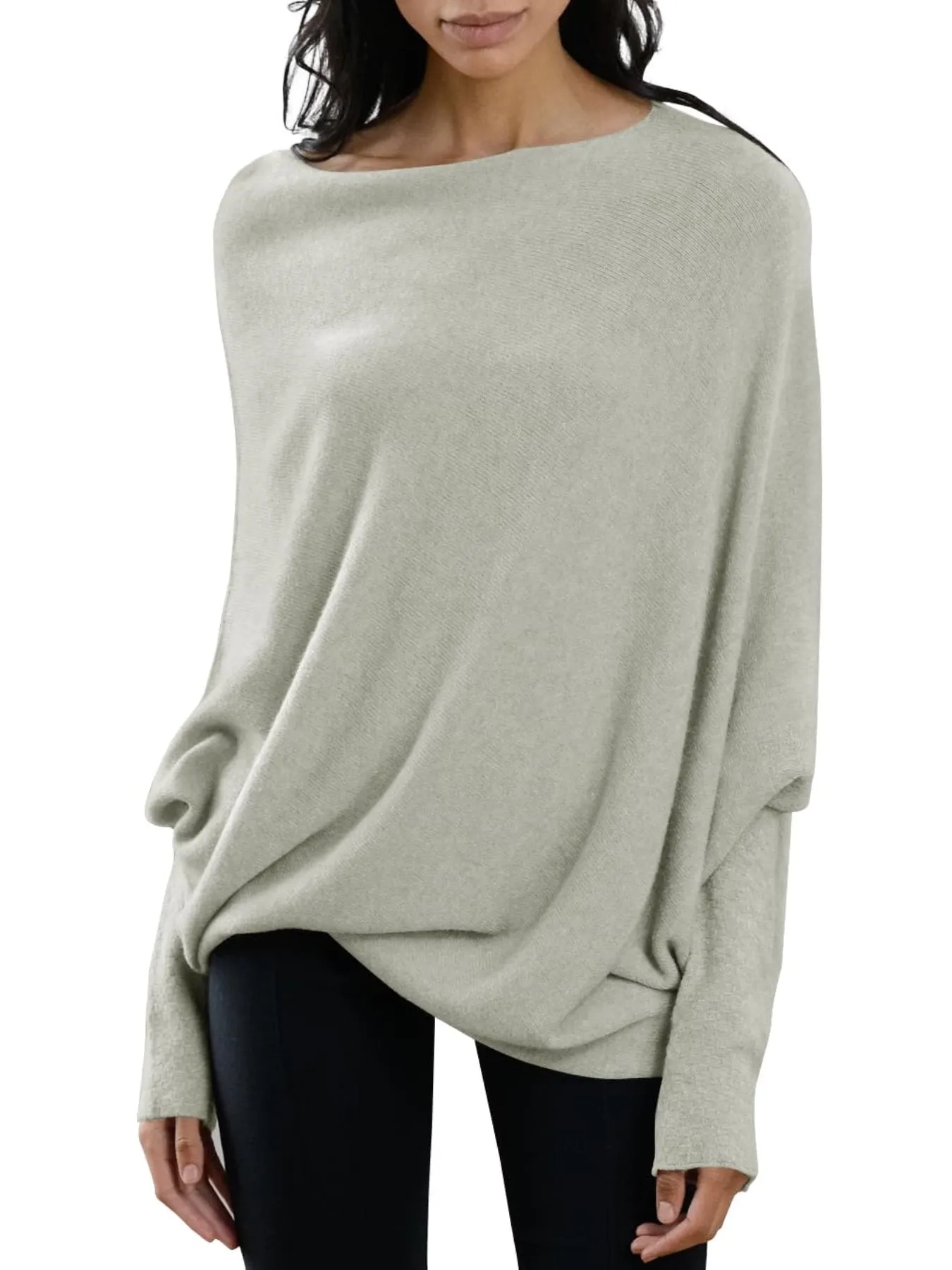 Womens Loose Boat Neck Soft Knit Sweater