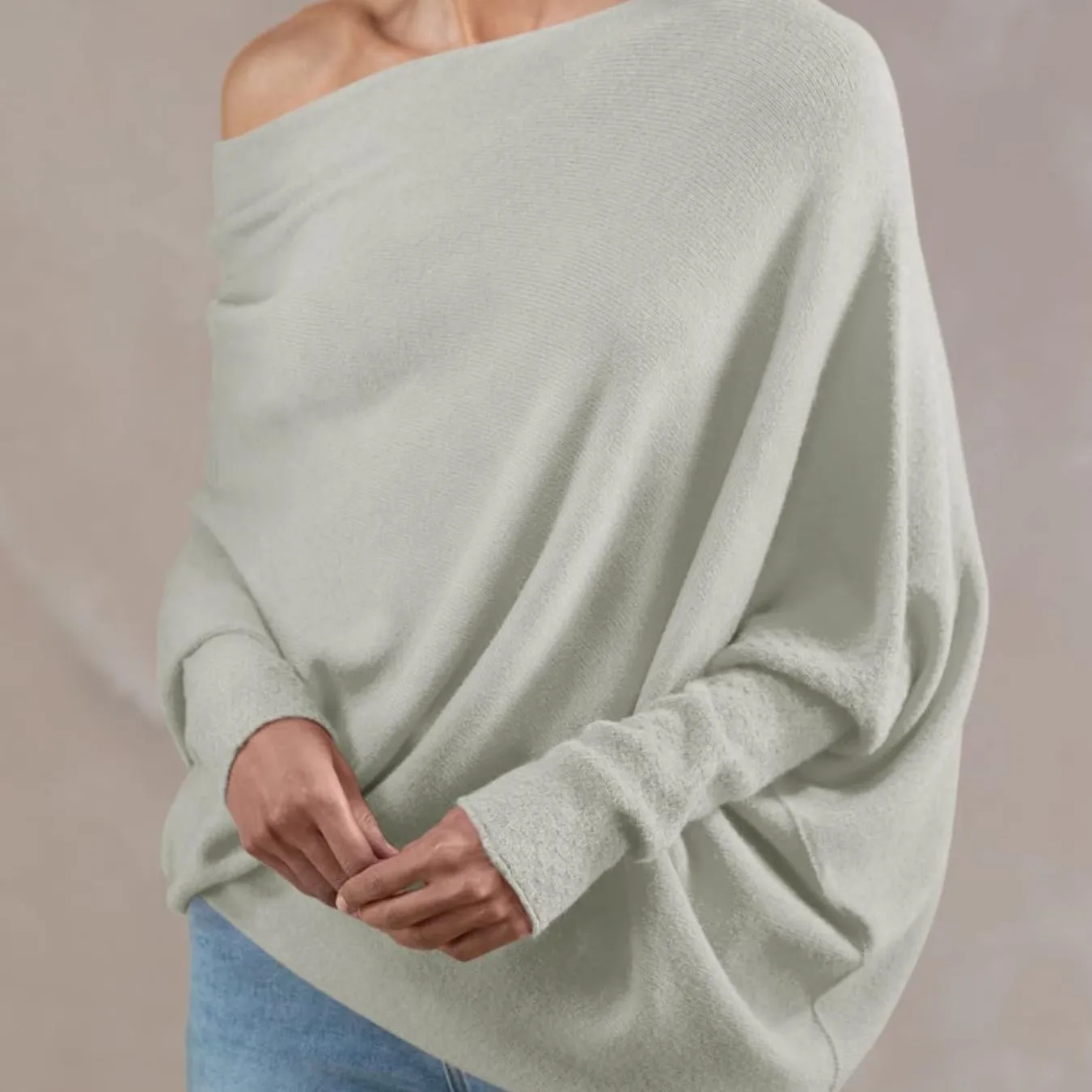 Womens Loose Boat Neck Soft Knit Sweater
