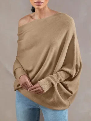 Womens Loose Boat Neck Soft Knit Sweater