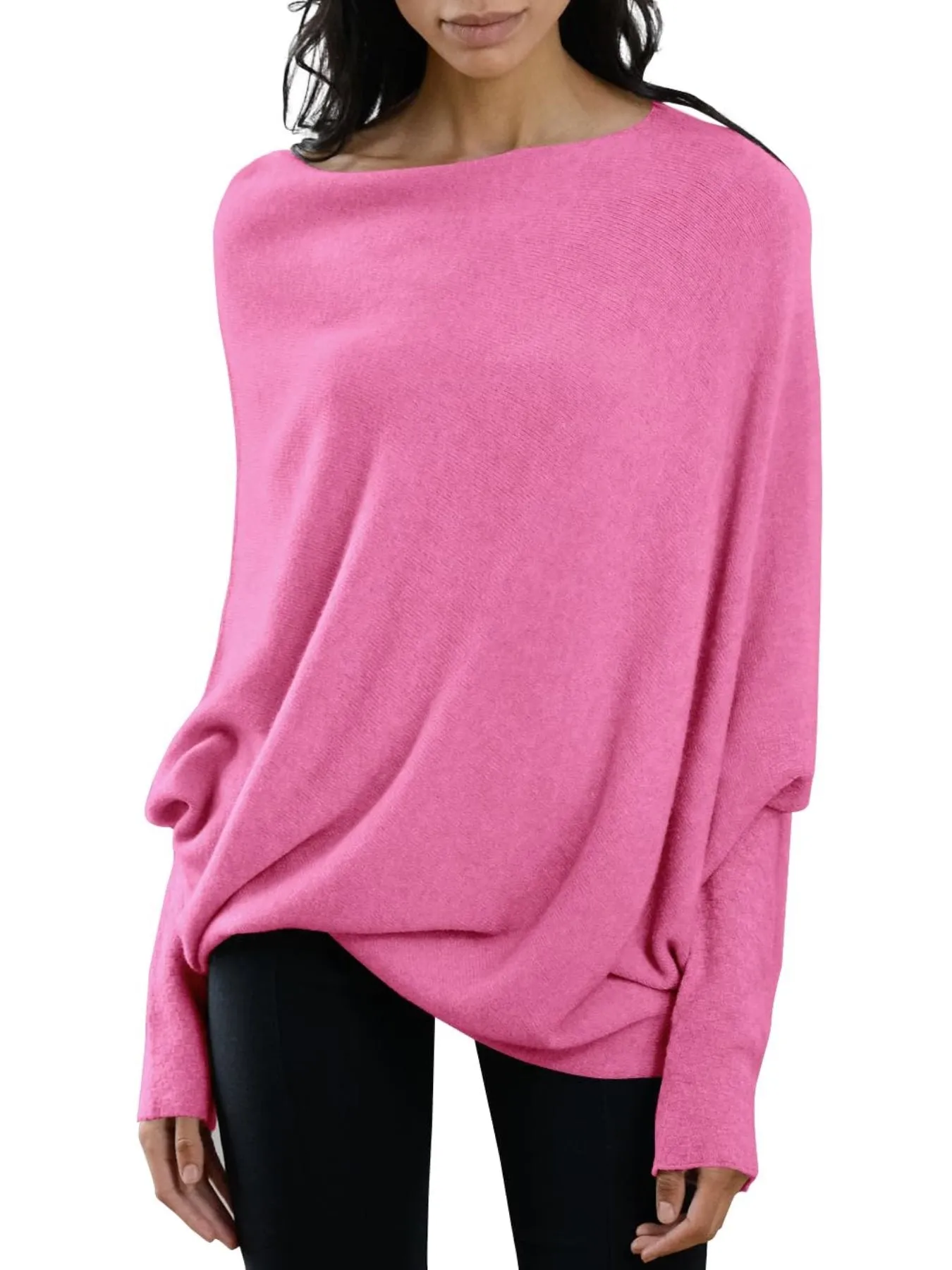 Womens Loose Boat Neck Soft Knit Sweater