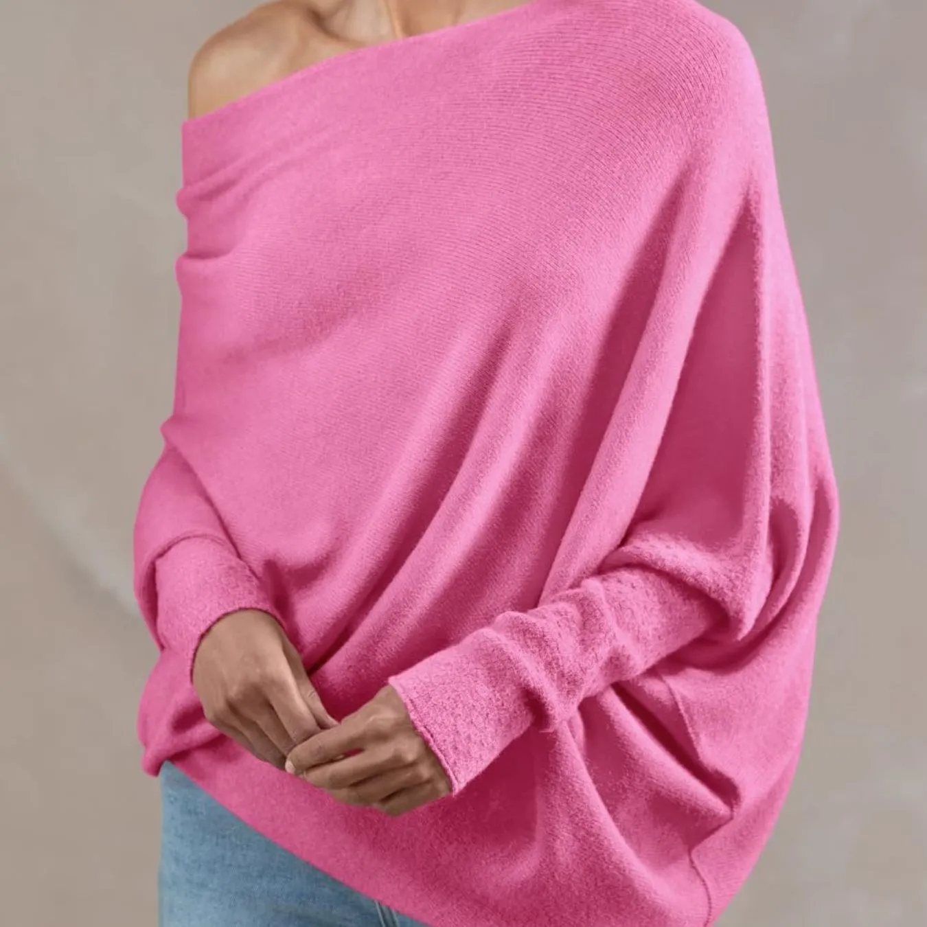Womens Loose Boat Neck Soft Knit Sweater