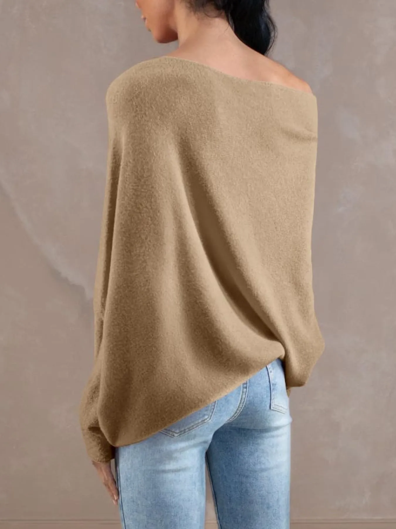 Womens Loose Boat Neck Soft Knit Sweater