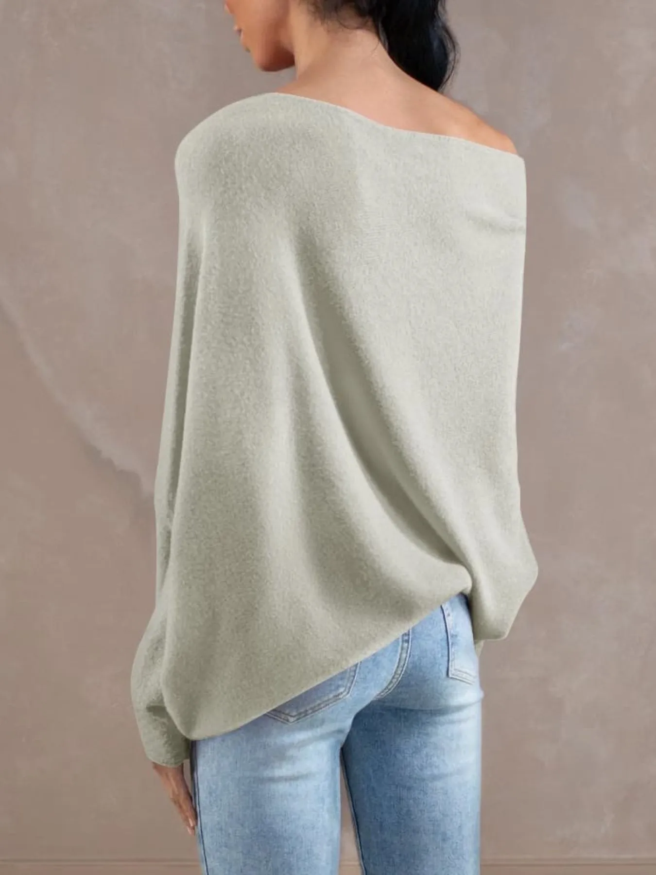 Womens Loose Boat Neck Soft Knit Sweater