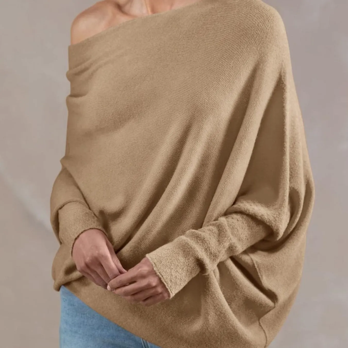 Womens Loose Boat Neck Soft Knit Sweater
