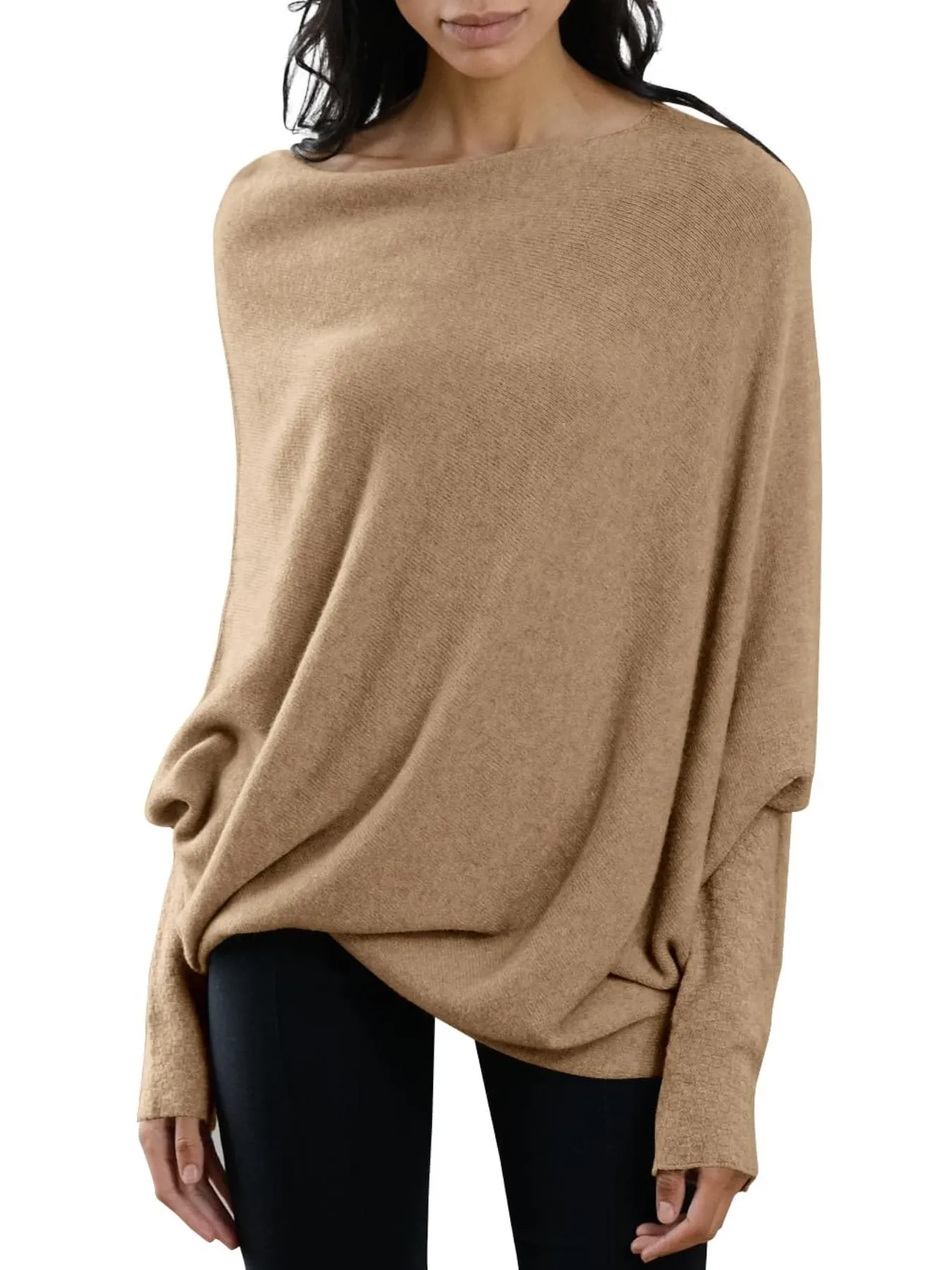 Womens Loose Boat Neck Soft Knit Sweater
