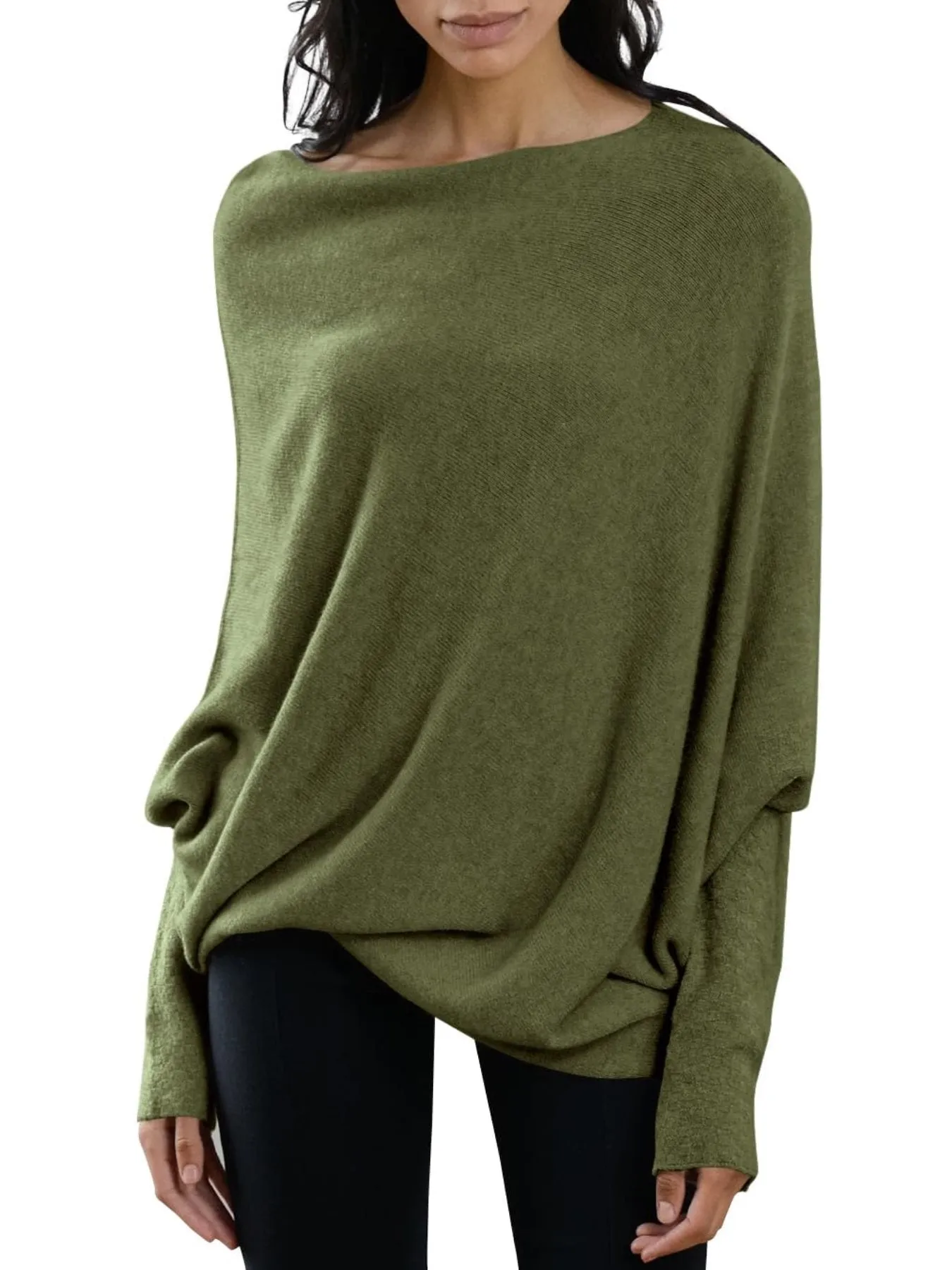 Womens Loose Boat Neck Soft Knit Sweater