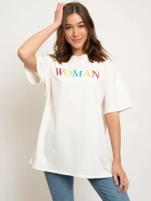 WOMEN'S SHORT SLEEVE GRAPHIC "WOMAN" T-SHIRT