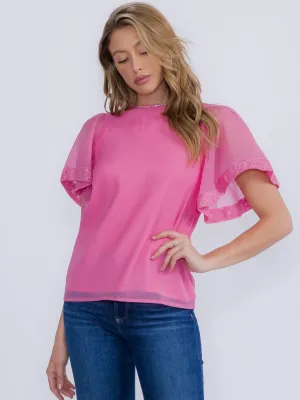 WOMEN'S SHORT SLEEVE TRIM DETAILED  BLOUSE