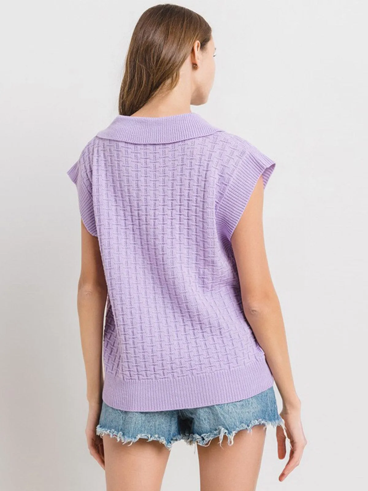 WOMEN'S SHORT SLEEVE V-NECK COLLAR KNITTED BLOUSE