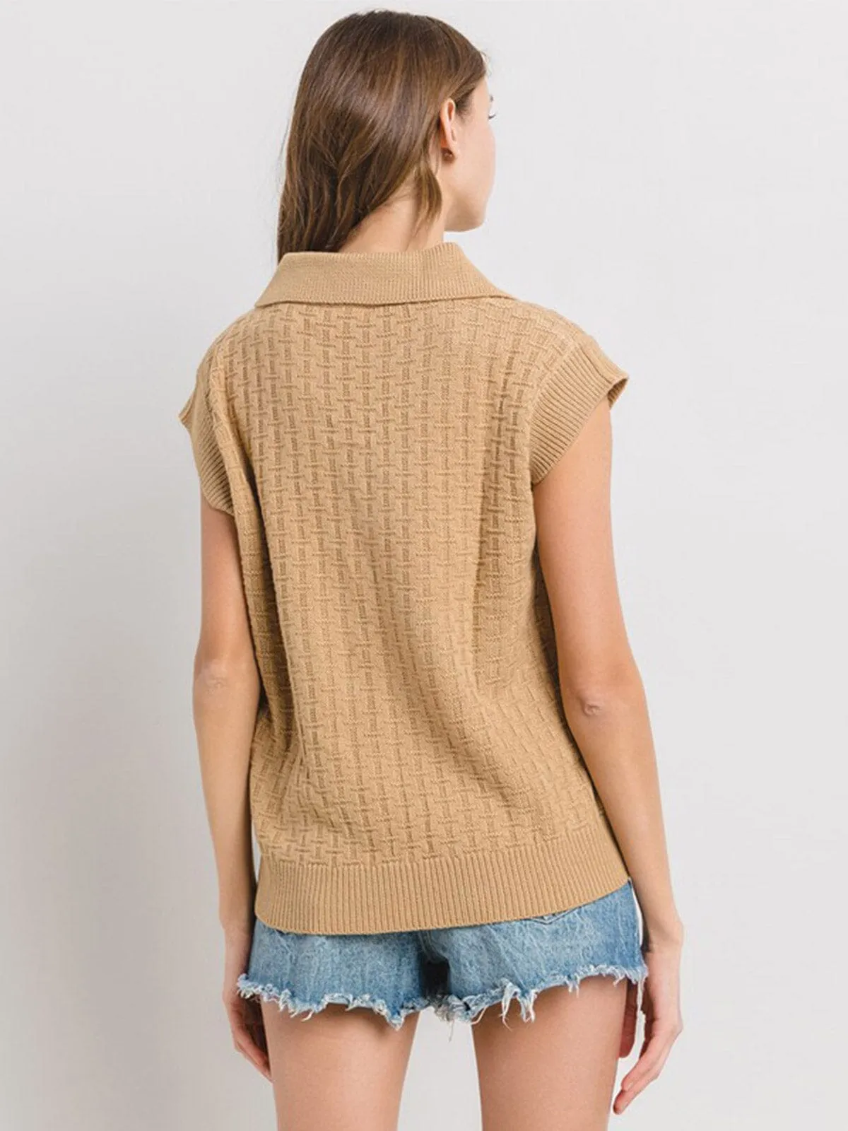 WOMEN'S SHORT SLEEVE V-NECK COLLAR KNITTED BLOUSE