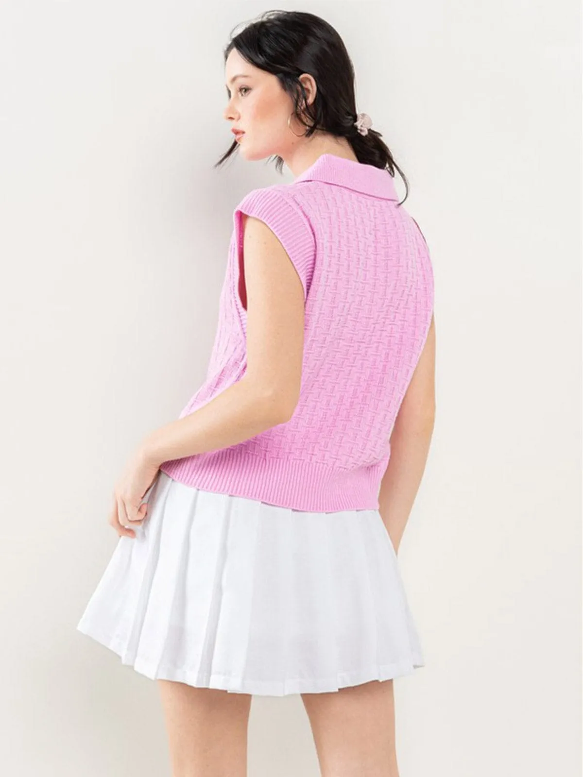 WOMEN'S SHORT SLEEVE V-NECK COLLAR KNITTED BLOUSE
