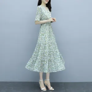 Women's Slinky Cotton Poplin Floral Tea Tea Dress for Summer