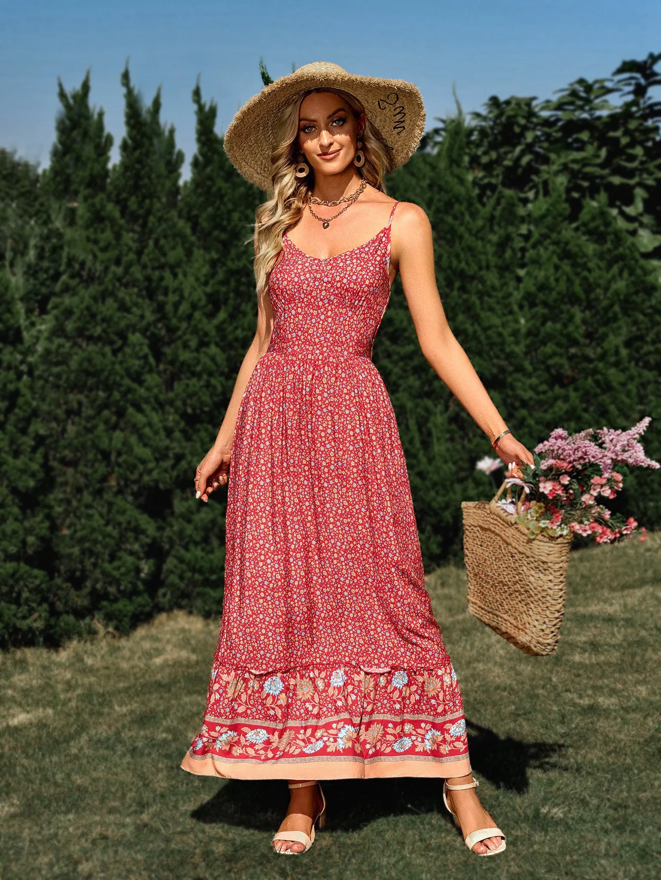 Women’s Spaghetti Strap Patterned Maxi Dress