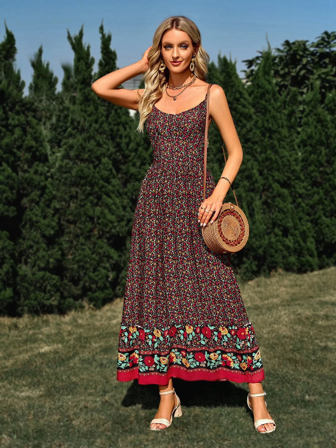 Women’s Spaghetti Strap Patterned Maxi Dress