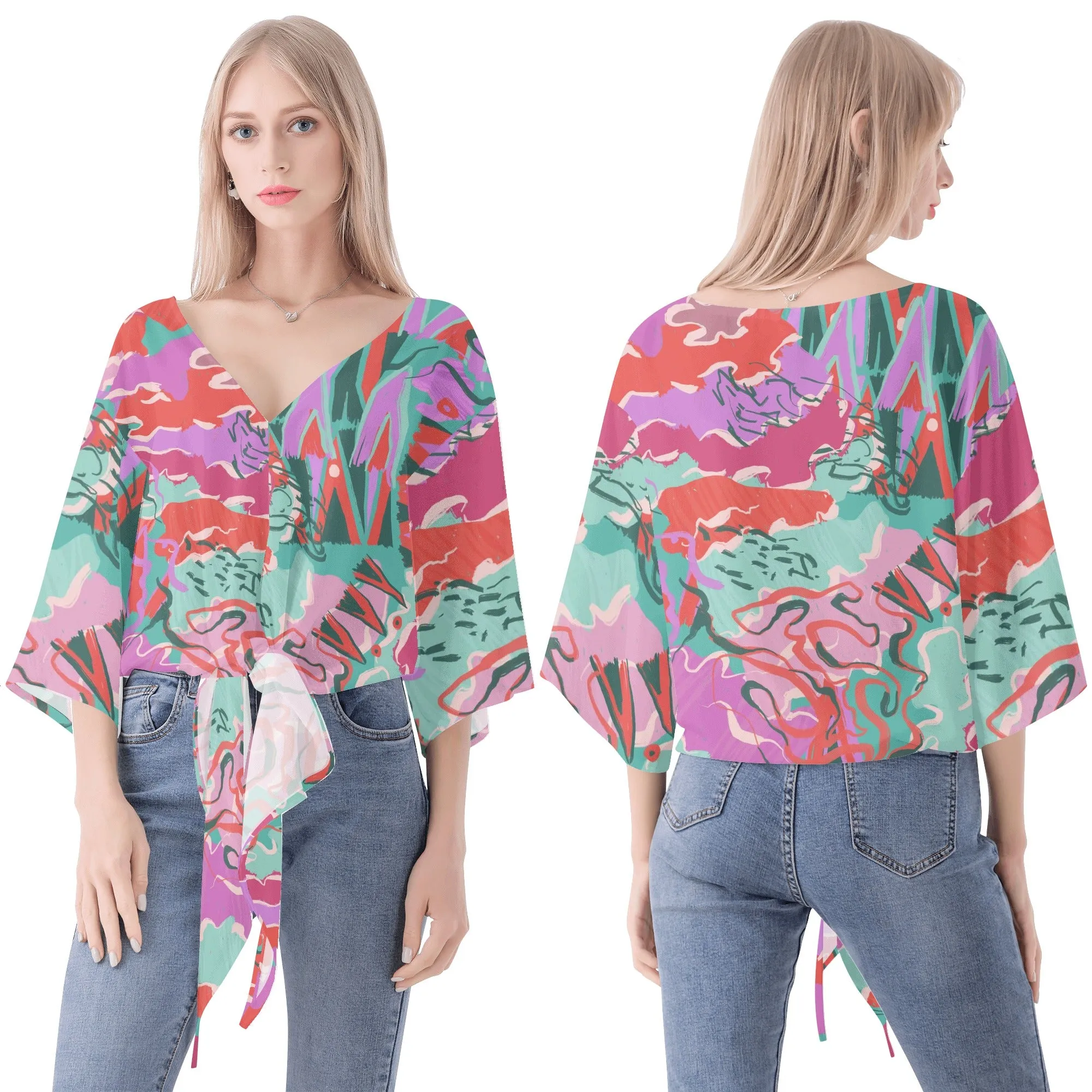Women‘s’ V-neck Streamers Blouse