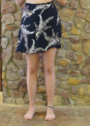Wrap-Around Mini Skirt - White Ferns on Navy