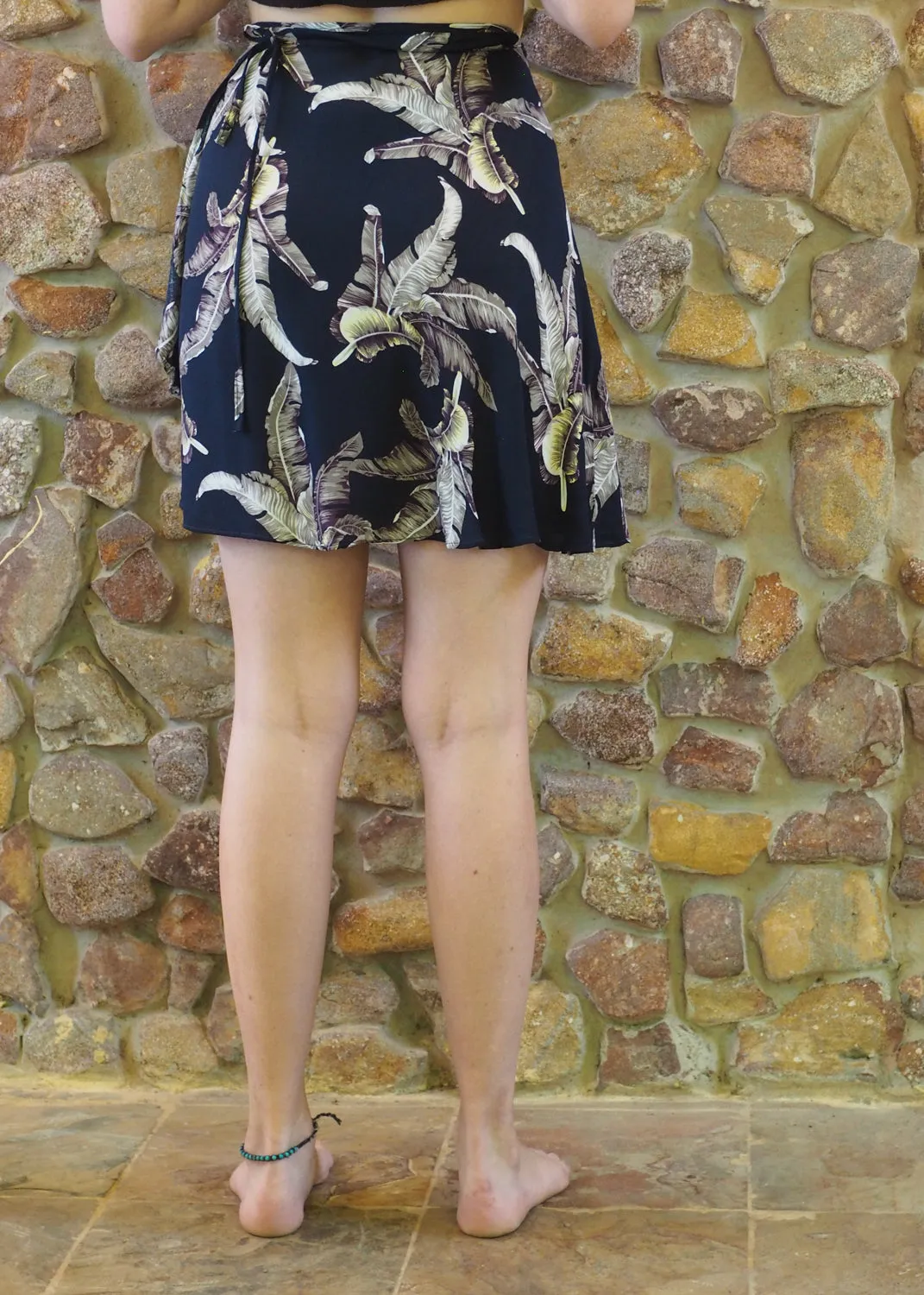 Wrap-Around Mini Skirt - White Ferns on Navy