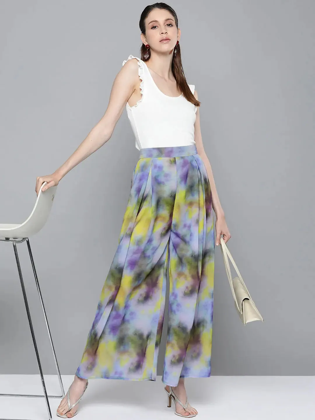 Yellow & Purple Tie-Dye Print Palazzo Pants